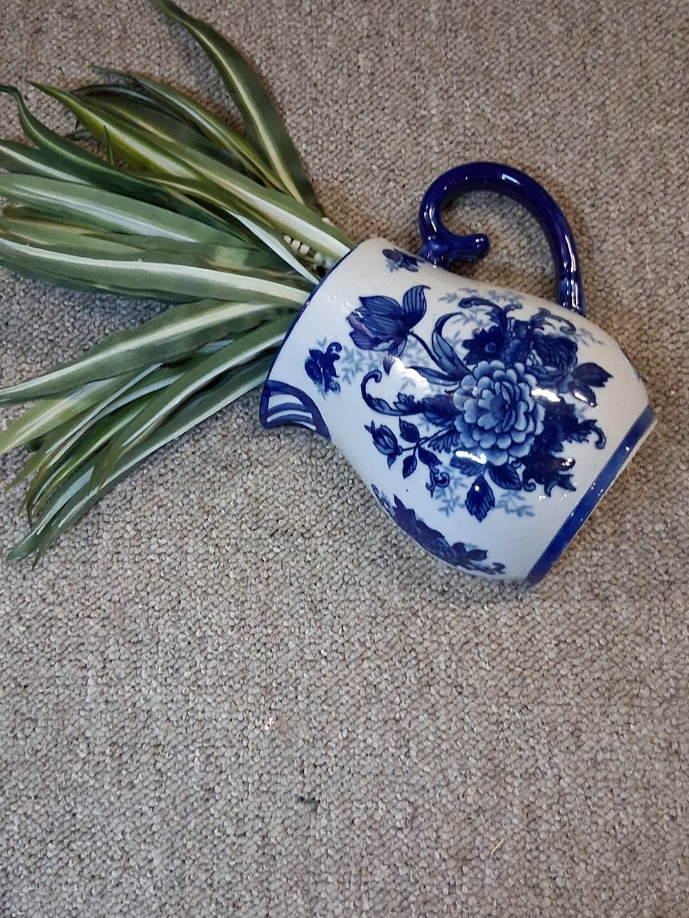 Vintage Cobalt Blue & White Pitcher Style Porcelain Wall Pocket